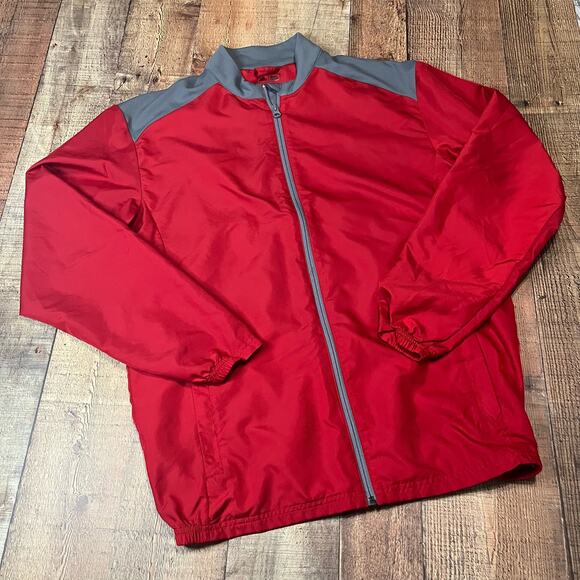 adidas | Men's Red Gray Zippered Pockets Full Zip Windbreaker Jacket Sz M - Picture 1 of 5